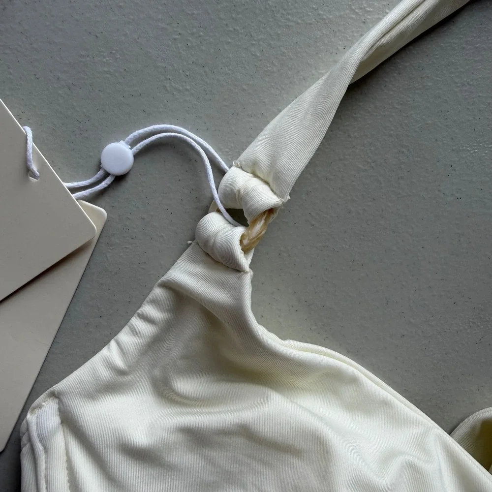 Monday Swimwear Sz. L Ivory Pearl Ring Underwire Halter Honolulu Bikinki Top NEW
